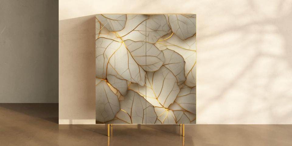 Designschrank „Leaf Gold“ – Print in edler Blattgold-Optik S PRI 1068 