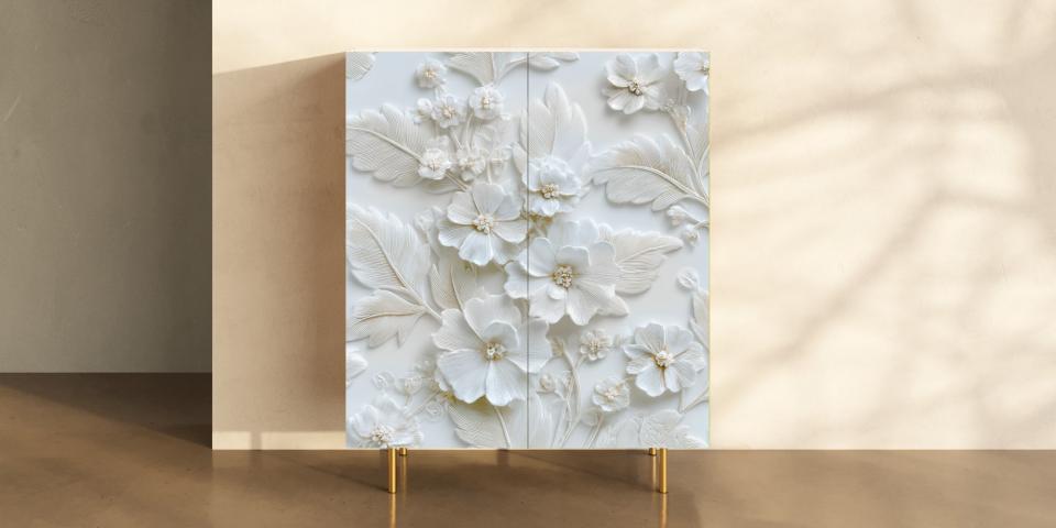 Art-Edition Schrank „Ivory Garden“ – Florale Eleganz in Weiß S PRI 1058 