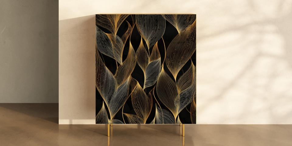 Designschrank „Goldblatt“ – Eleganz in Schwarz & Gold S PRI 1036 