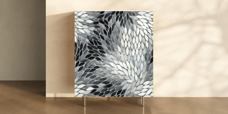 Print-Schrank „Silver Mosaic“ – kunstvolle Struktur in Schwarz-Weiß S PRI 1052 