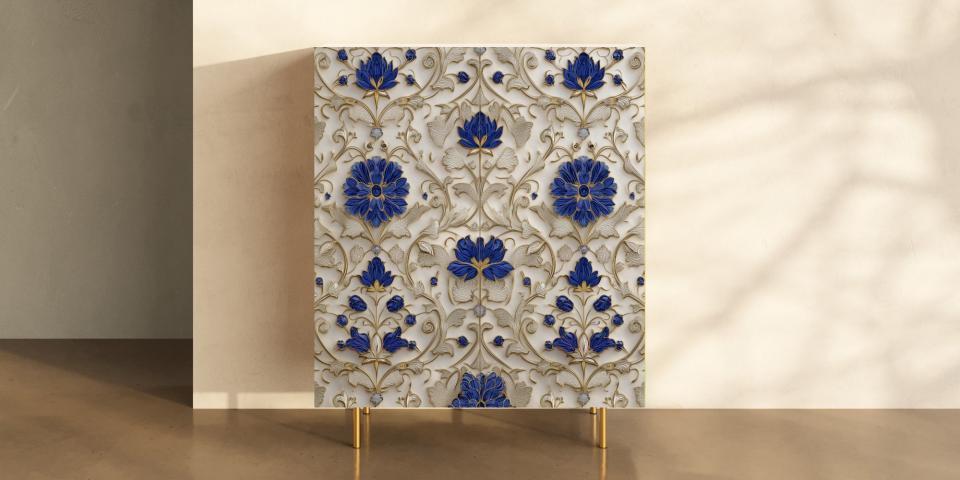 Motivschrank „Royal Ornament“ – kunstvolle Blütenornamente in Blau & Gold S PRI 1056 