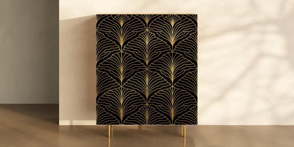 Designschrank „Gatsby Gold“ – Art-Déco-Muster in Schwarz & Gold S PRI 1046 