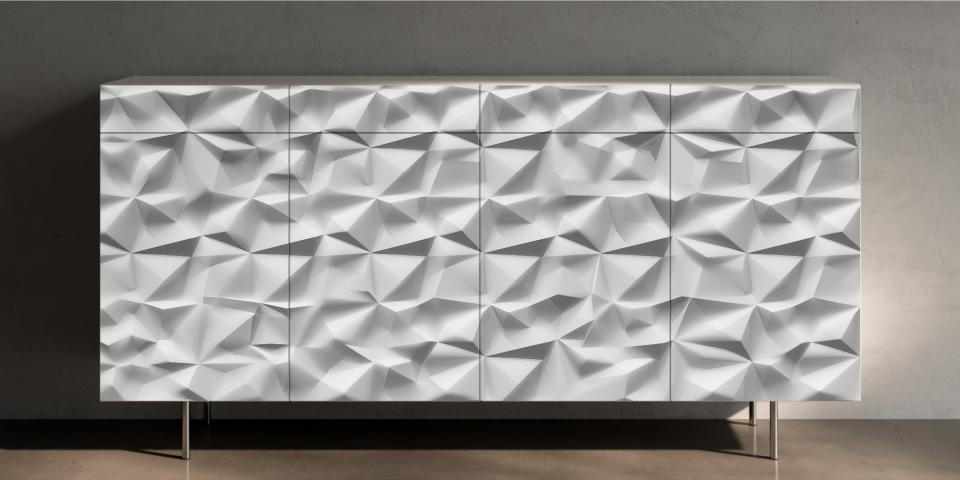 Designschrank „White Prism“ – Geometrische 3D-Struktur in Weiß S PRI 1060 