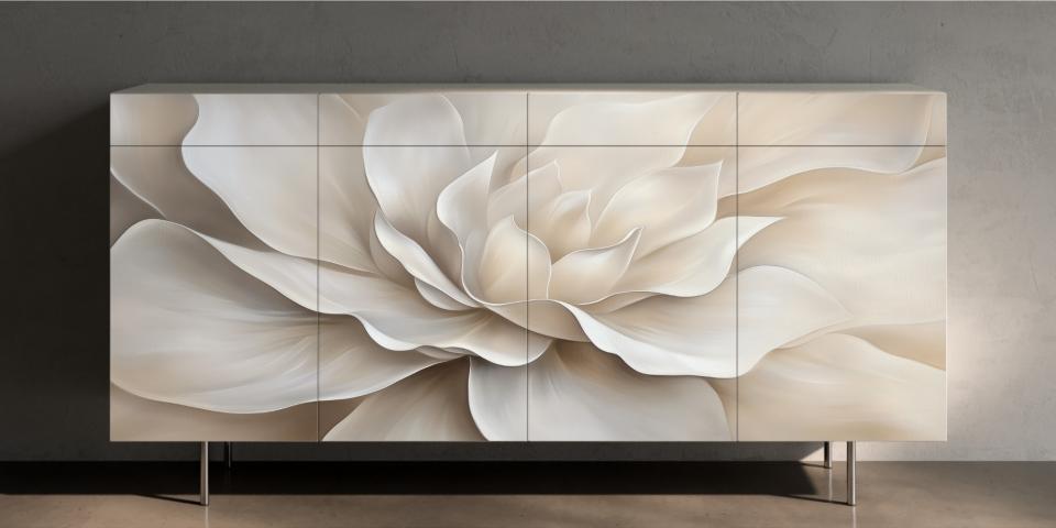 Sideboard Design „White Blossom“ – Eleganz in sanften Blütenformen S PRI 1018 