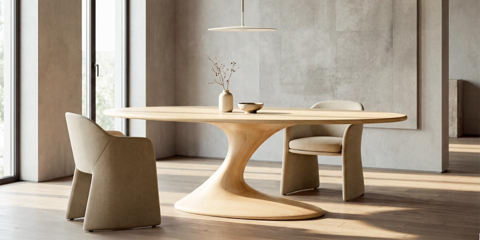 Esstisch E100 Ahorn, Tulpenfuß, oval/rund | wobiliar 