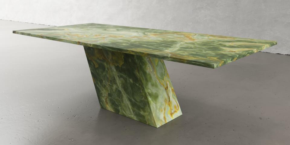 Onyx Green Natursteintisch – Eleganz & Luxus auf schräger Säule E116 