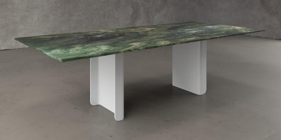 Quarzit Picasso Tisch Deluxe - Ein Kunstwerk auf Metall-Kufen E20 