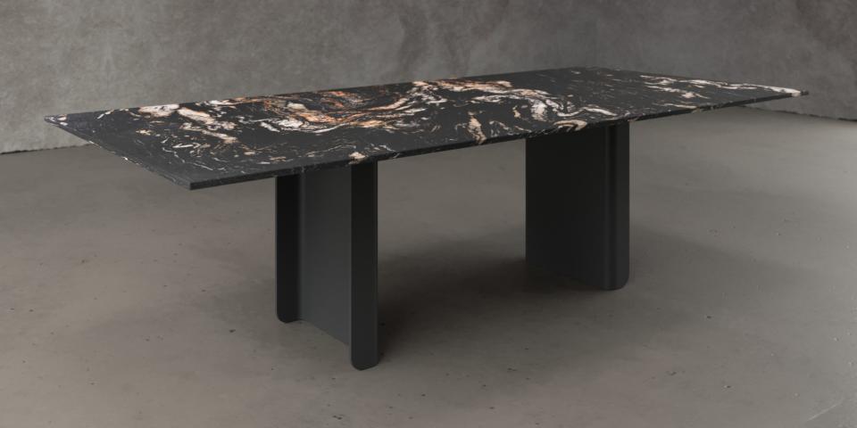 Deluxe Granit Tisch aus Cosmic Black Granit und Metall-Kufen E20 