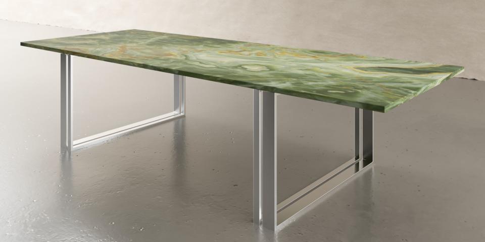 Onyx Green Eleganter Steintisch - Exklusives Design mit Metall-Kufen E36 