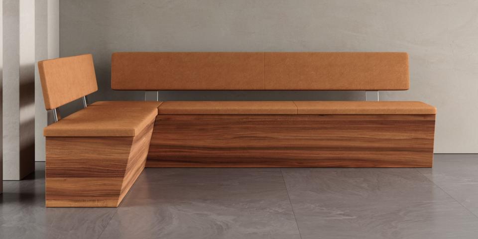 Elegante Massivholz Sitzbank maßgefertigt mit Lehne B53 