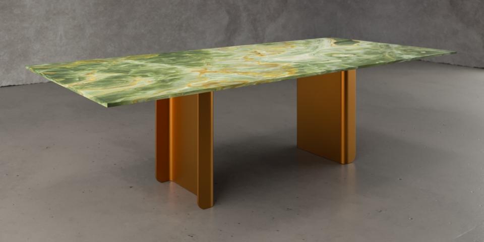 Onyx Green Eleganter Steintisch - Exklusives Design mit Metall-Kufen E20 