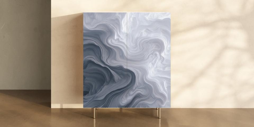 Motivschrank „Silver Flow“ – modernes Marmordesign in Grau-Weiß S PRI 1104 