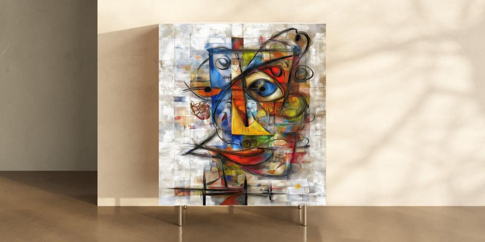Printschrank „Picasso Spirit“ – farbstarkes Kunstmotiv im kubistischen Stil S PRI 1118 