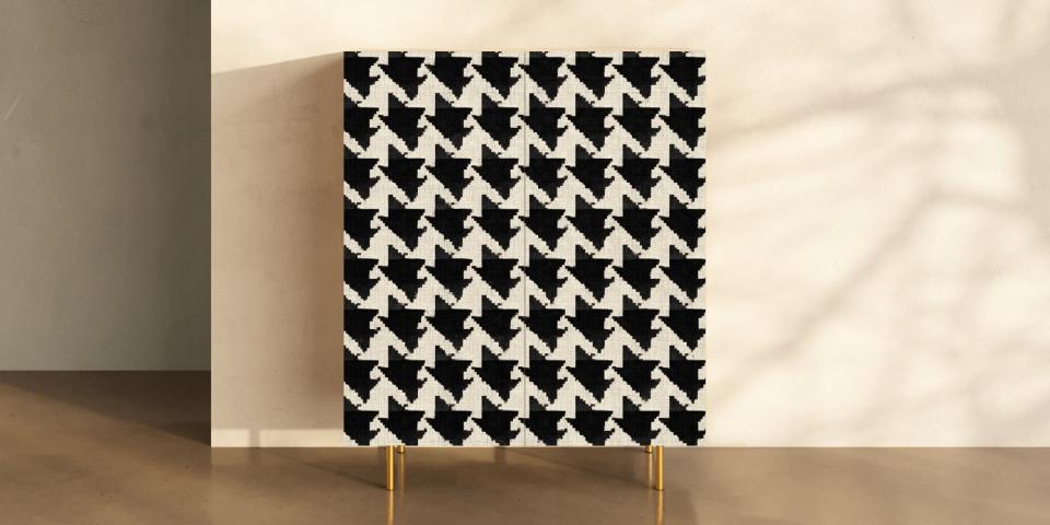 Printschrank „Black Pattern“ – grafischer Print im modernen Hahnentritt-Dekor S PRI 1094 