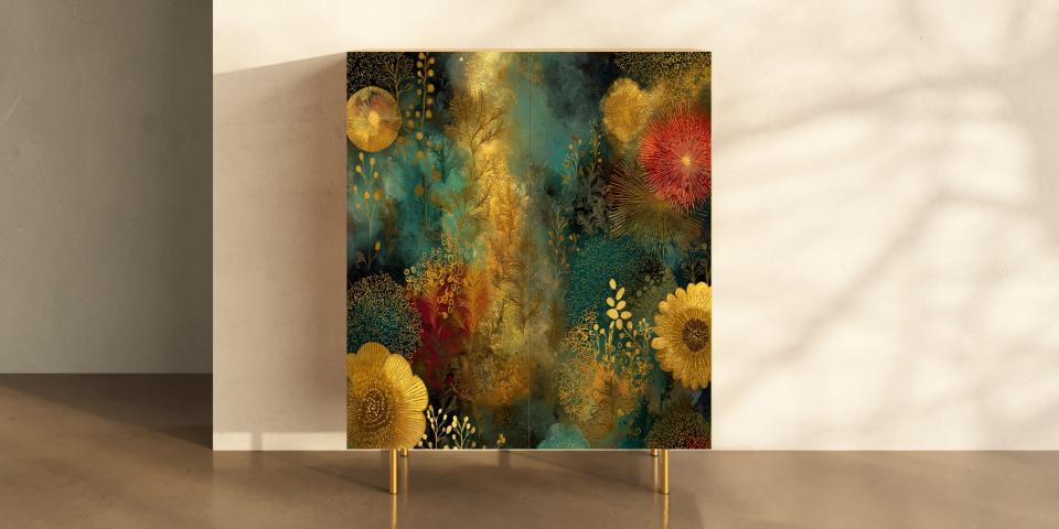Designschrank „Velvet Garden“ – luxuriöses Blumendekor mit goldenen Akzenten S PRI 1098 
