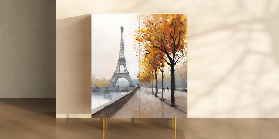Motivschrank „Paris Autumn“ – Stadtmotiv in Aquarell-Optik S PRI 1114 