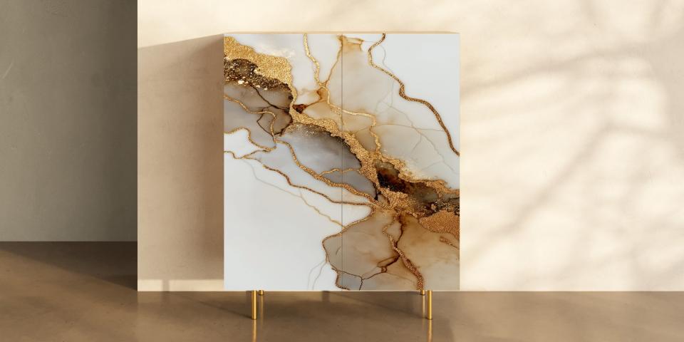 Designschrank „Liquid Gold“ – luxuriöser Print in Marmor-Optik mit goldenen Strukturen S PRI 1086 