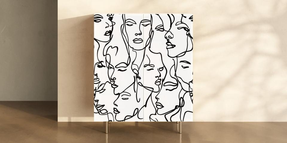 Designschrank „Abstract Faces“ – minimalistisches Linienkunst-Motiv S PRI 1128 