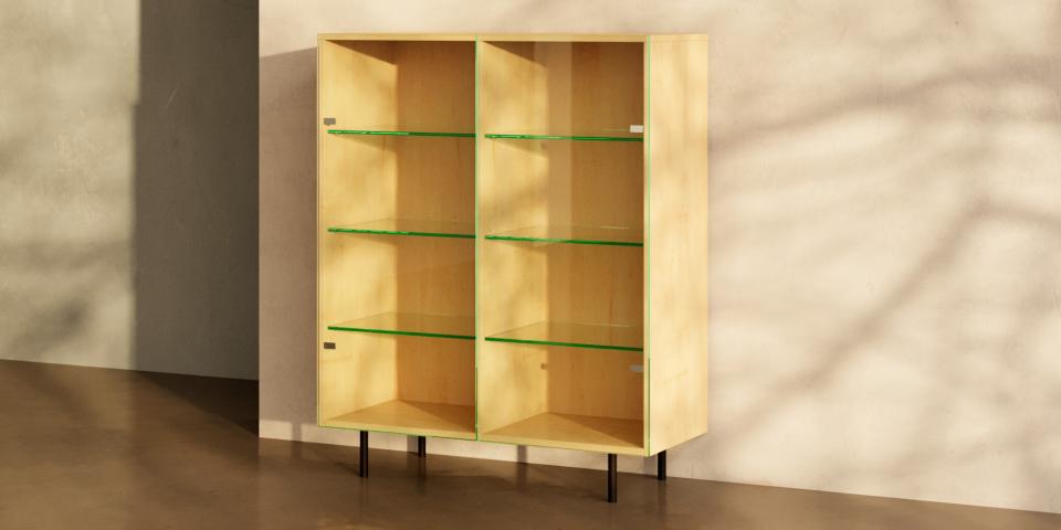 Ahorn Highboard: Edelglas-Türen Design S77 