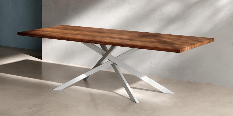 Nussbaum Luxus Holztisch mit X-Metallgestell E212 